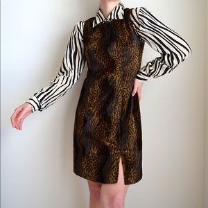 vintage 80s animal print velvet sheath dress from via 101 usa / size medium